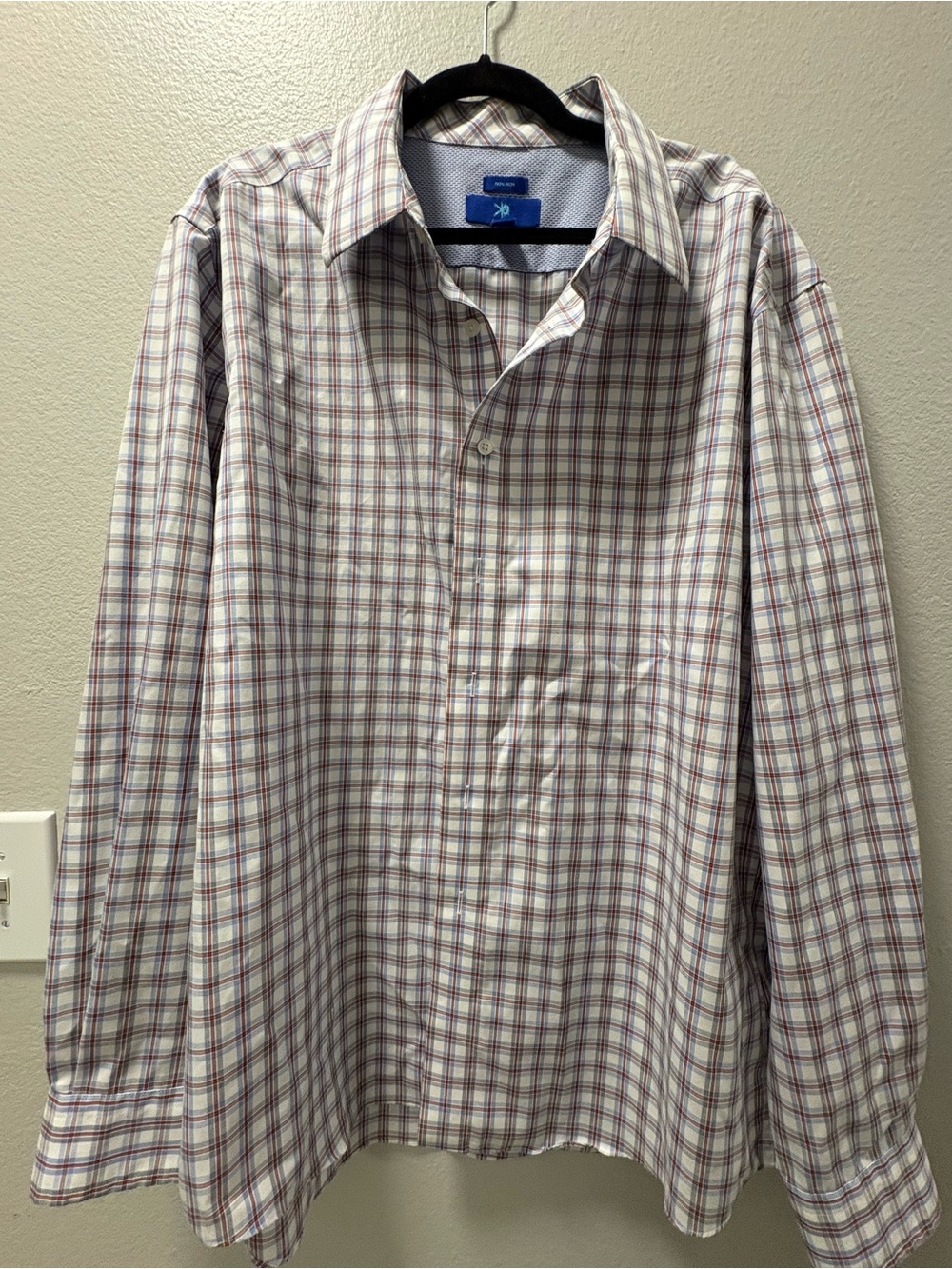 Egara Cream Plaid Dress Shirt with Red and Blue Windowpane